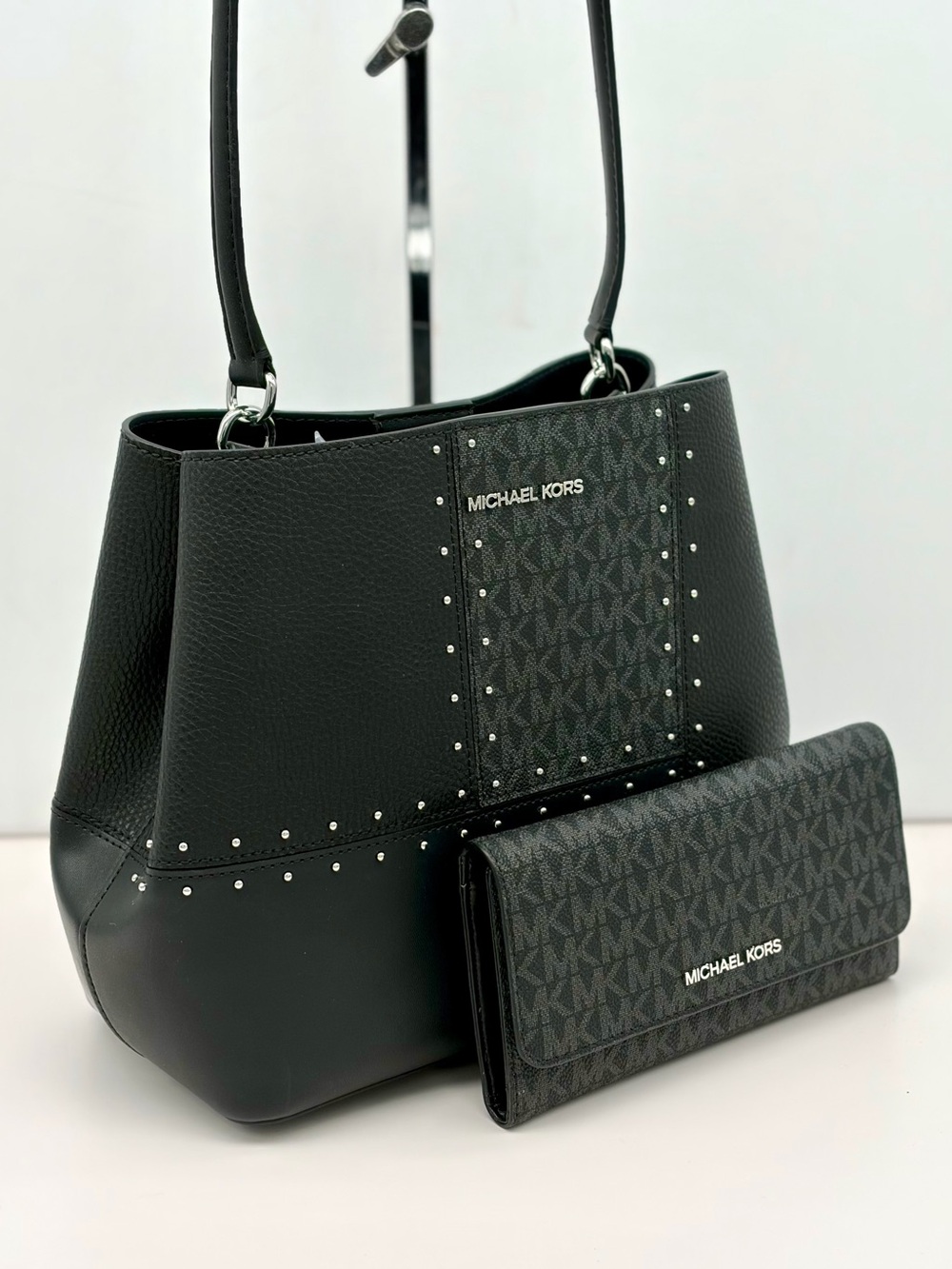 Michael Kors Pratt Medium Studded Patchwork Shoulder Bag and Wallet Set